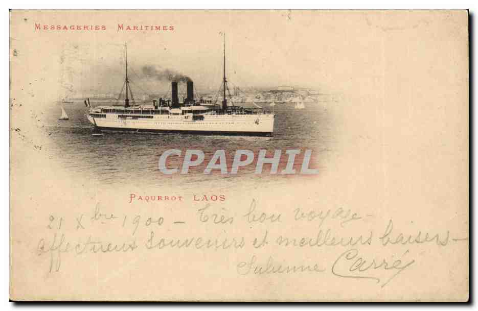 Paquebot Laos — Messageries Maritimes — n° 21 X — datée vers 1900