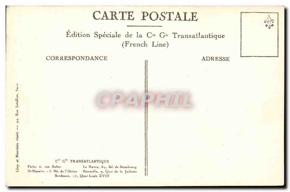 Paquebot PARIS — French Line — Édition Spéciale — Verso