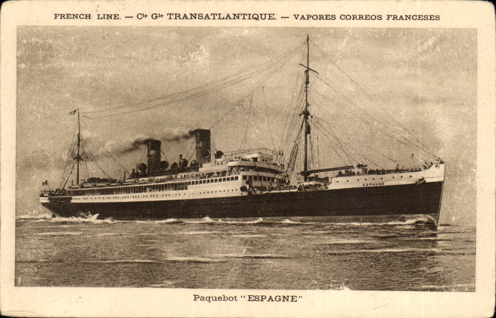 Paquebot "Espagne" — French Line — Cie Générale Transatlantique — Vapores Correos Franceses