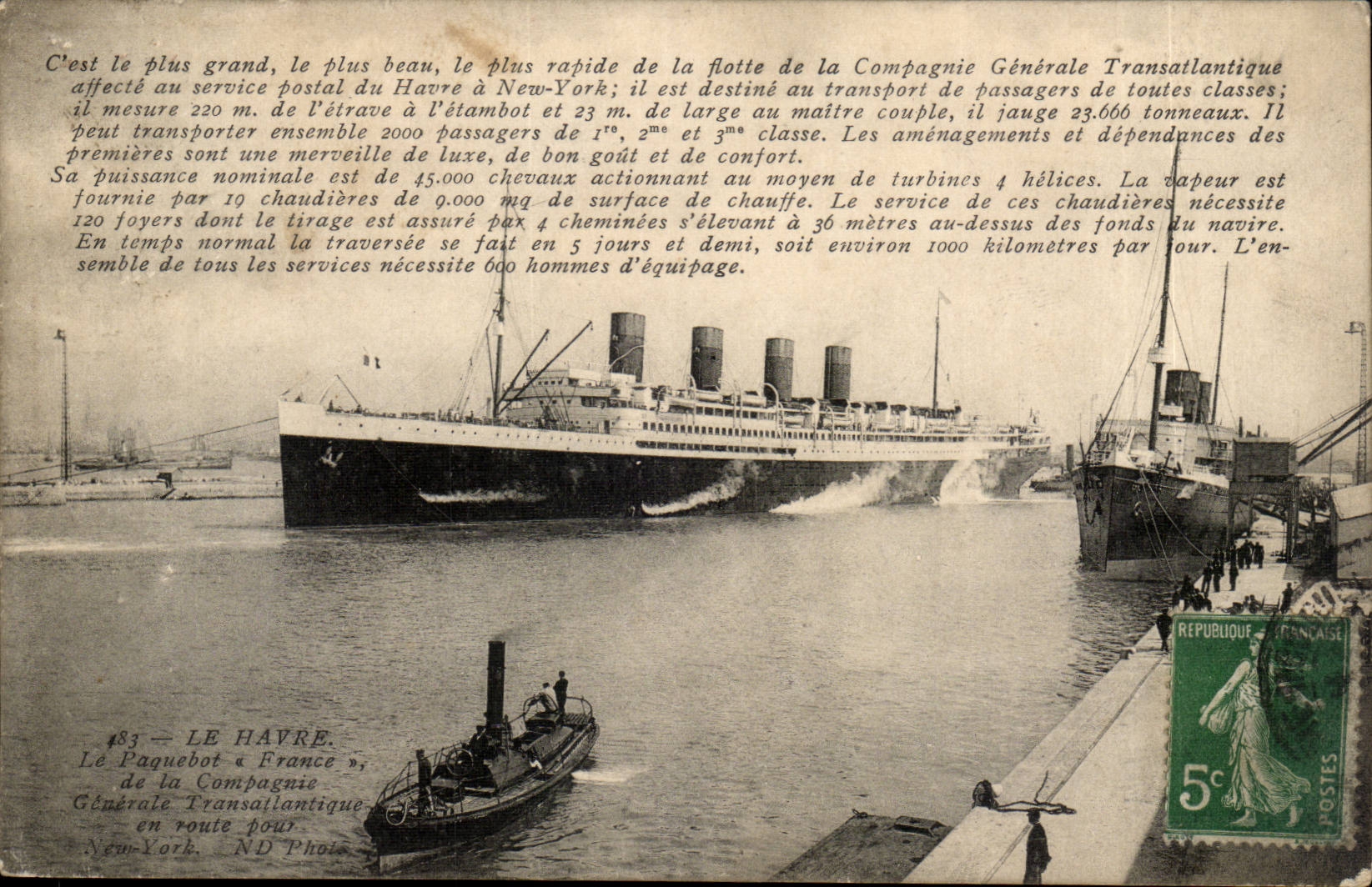 Le Havre CPA Le paquebot France de la Cie generale Transatlantique en route pour New York