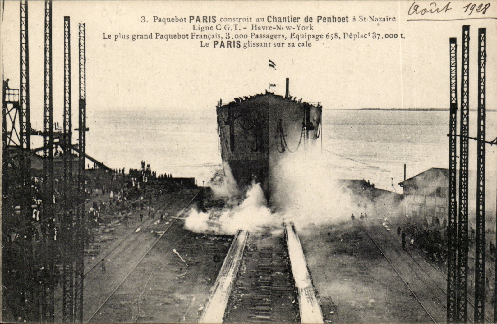 CPA Paquebot Paris construit au chantier de Penhoet Saint Nazaire Ligne CGT Le Havre New York