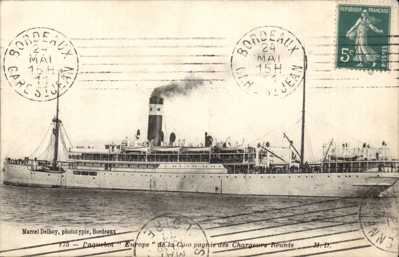 Buque "Europe" de la Compagnie des Chargeurs Réunis — Burdeos, 24 de mayo de 1911 — Marcel Delboy, fototipia, Burdeos