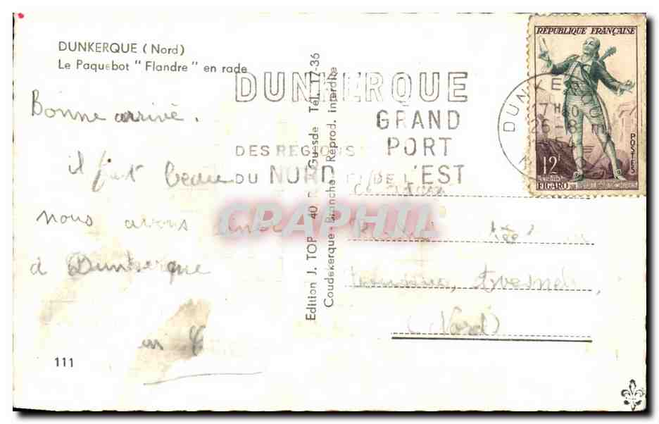 Il transatlantico Flandre — Dunkerque — Edizione J. TOP — Verso