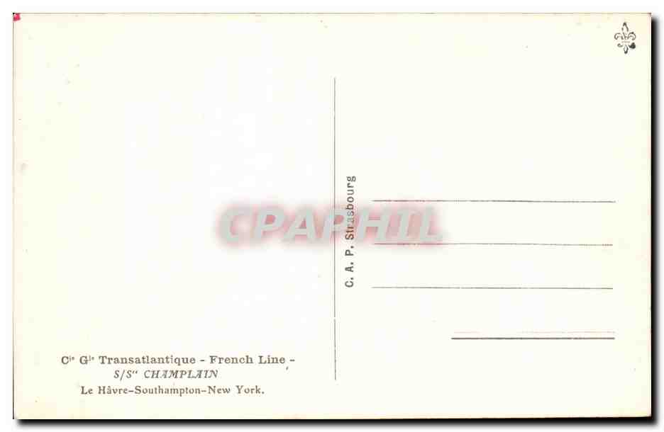 S/S Champlain — Cie Générale Transatlantique - French Line — Strasburgo — Verso