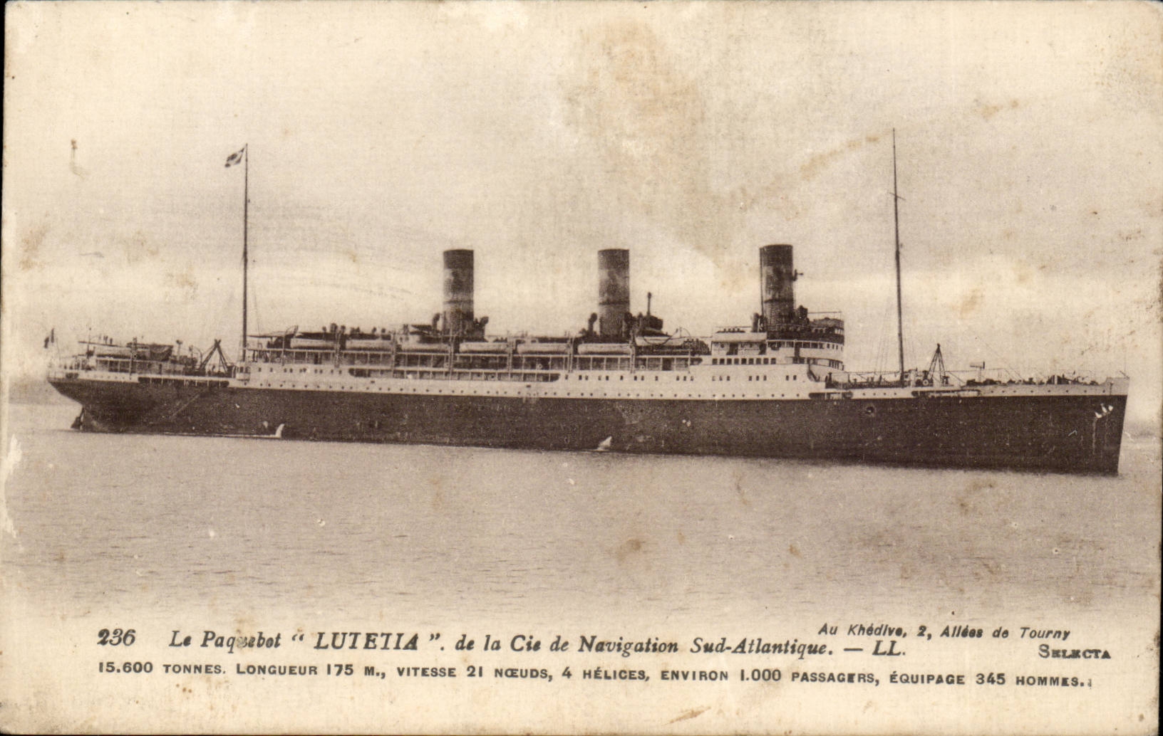 CPA Bateau Paquebot de la Compagnie Sud atlantique Lutetia Paquebot 19 4 1920 