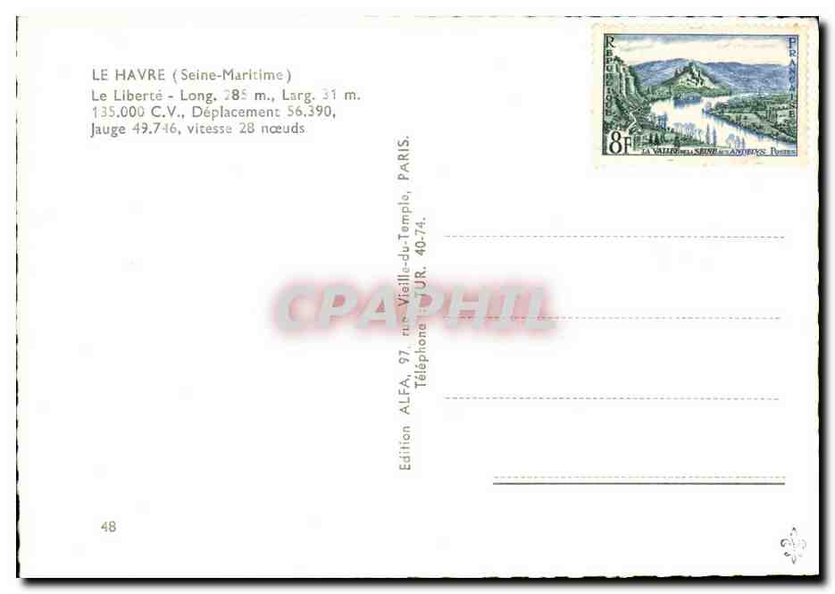 CPA Paquebot Le Havre Paquebot La Liberte — Verso