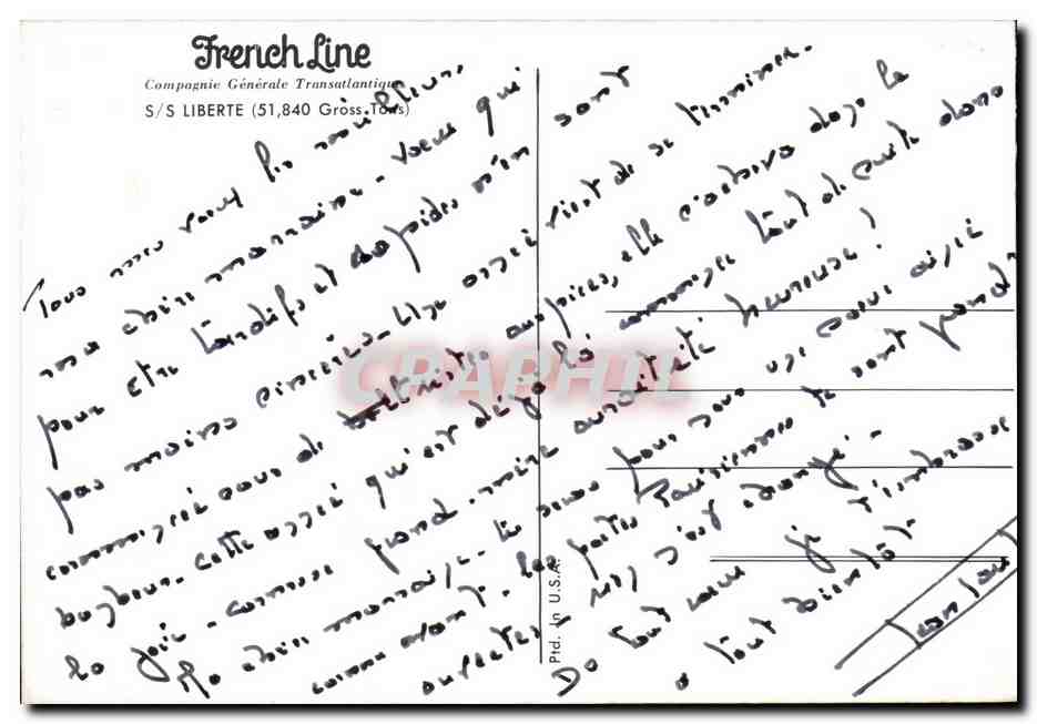 CPA Paquebot Le Havre Paquebot French SS Liberte — Verso