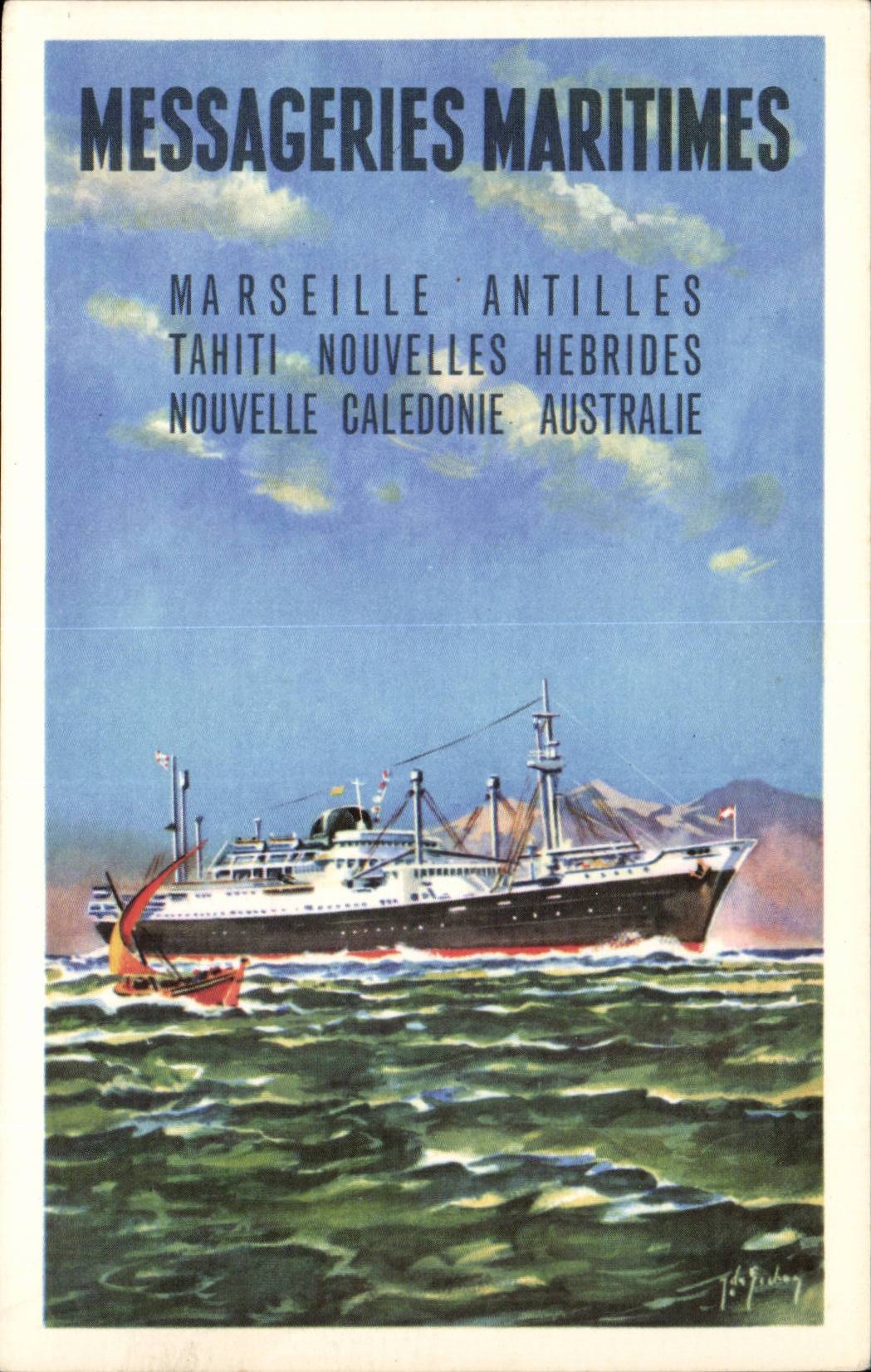 CPA Bateau Messageries Maritimes Marseille Antilles Tahiti Nouvelles Hebrides Nouvelle cAledonie Australie