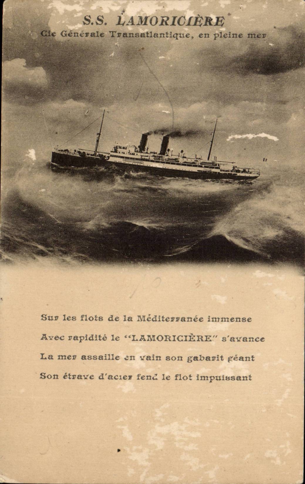S.S. LAMORICIÈRE — Cie Générale Transatlantique, en pleine mer