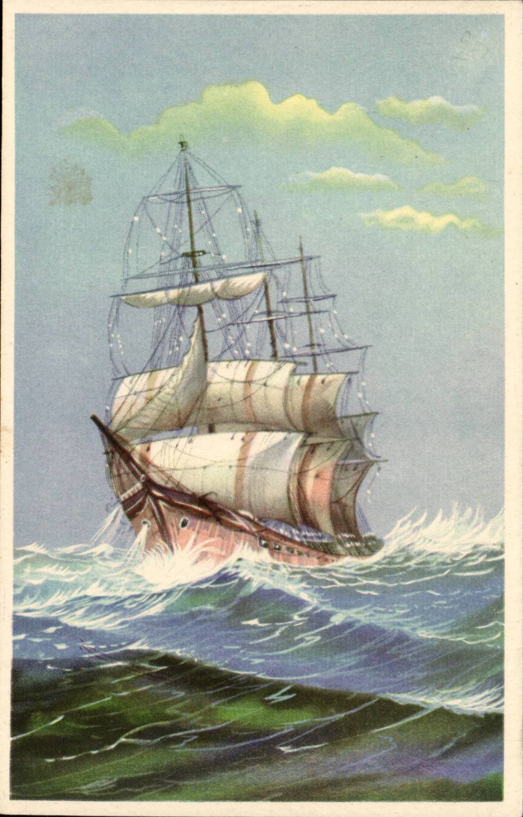 Navire à voile — en mer — Imprimée en Belgique, n° 7448