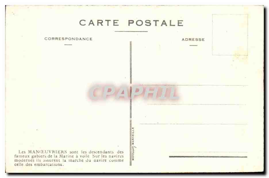 Manœuvriers à bord d'un navire — illustration — éditeur MOULLET-MARSEILLE — Verso