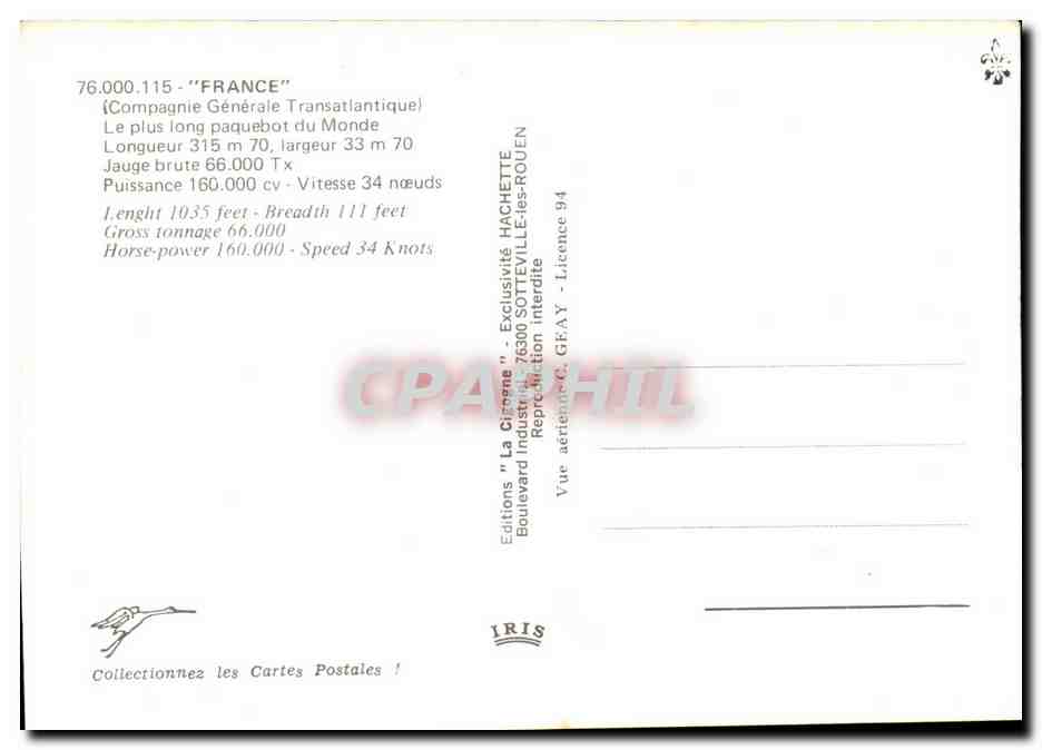 CPM Bateau Cie Generale Transatlantique France — Verso