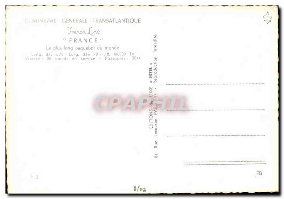 French Line — The Longest Ship in the World — Compagnie Générale Transatlantique — Back