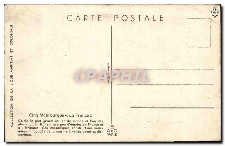 CPA Cinq mats la France Haffner — Verso
