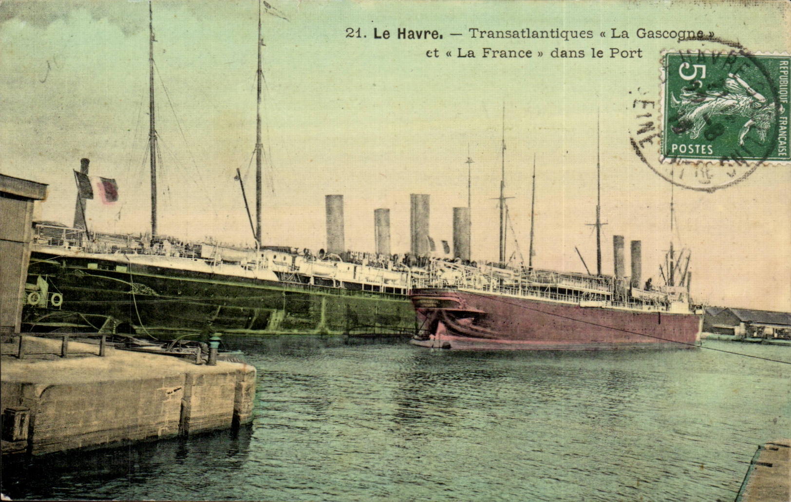 Le Havre — Transatlantiques « La Gascogne » et « La France » dans le Port — Éditeur non identifié, n° 21