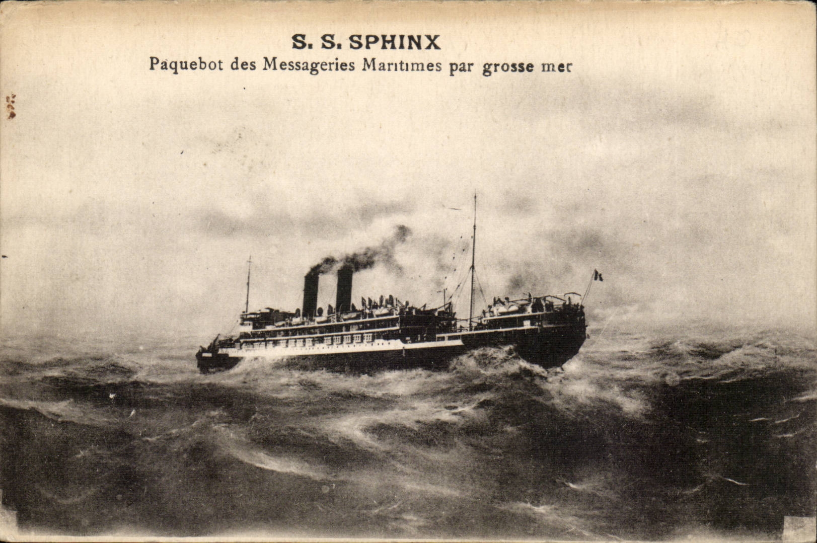 S.S. SPHINX — Paquebot des Messageries Maritimes par grosse mer — Chimaud, Marseille