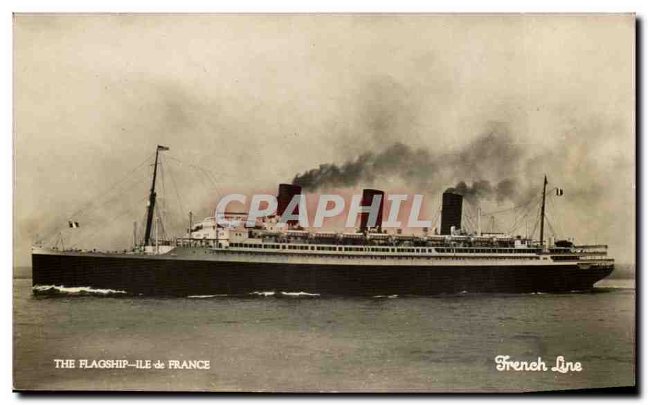ILE de FRANCE — Le navire旗舰 de la French Line — éditeur Schaefer-Ross Company, N.Y.