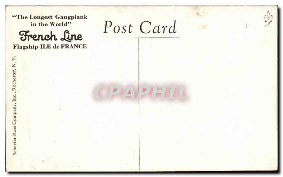 ILE de FRANCE — Le navire旗舰 de la French Line — éditeur Schaefer-Ross Company, N.Y. — Reverso