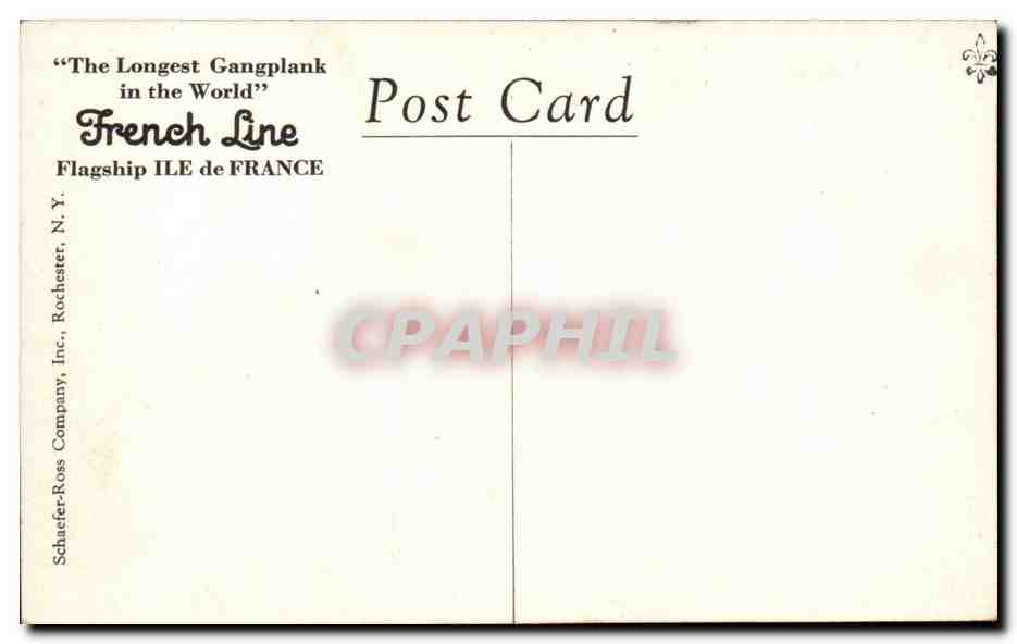 S.S. ILE DE FRANCIA — El Deck de embarcaciones de primera clase — French Line — Reverso