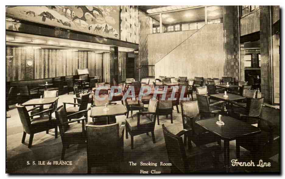 CPA Bateau Paquebot French line The flagship ILe de France The smokinh room first class