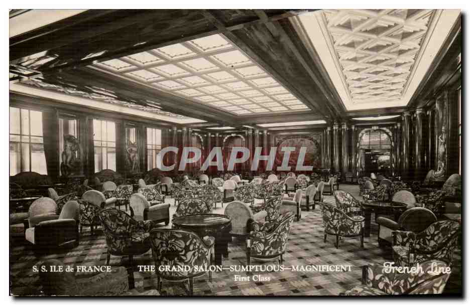S.S. ILE de FRANCE — Le Grand Salon — Première Classe — French Line
