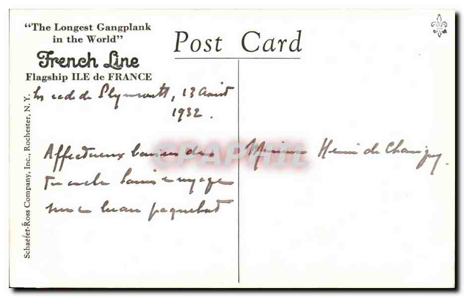 S.S. ILE de FRANCE — Le Grand Salon — Première Classe — French Line — Reverso