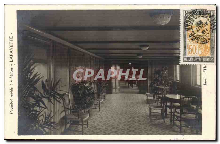 CPA Bateau Paquebot a 4 helices Lafayette Madagascar Jardin d'hiver (Malagasy) Hopital temporaire lycee Buddon Pasteur