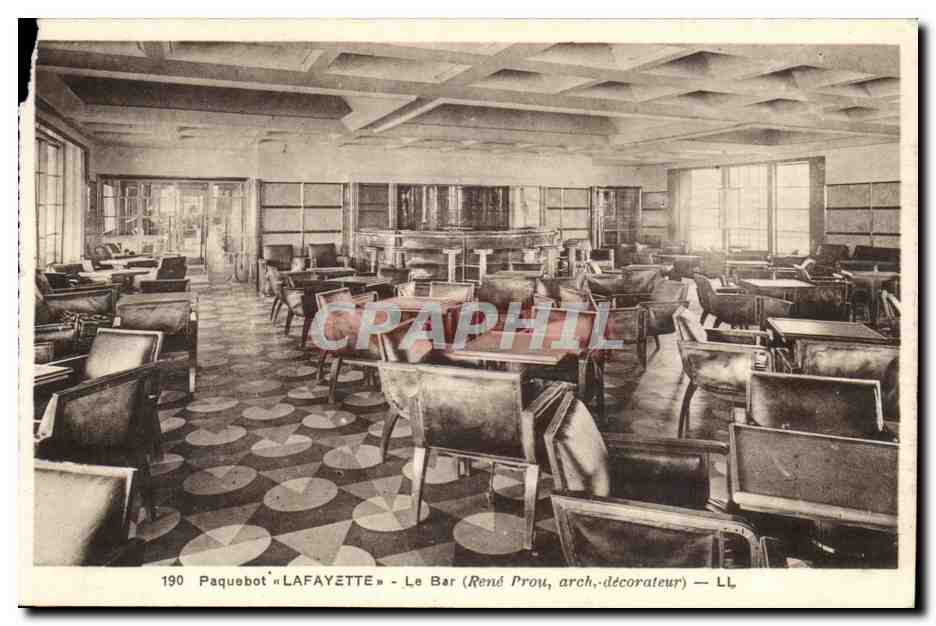 CPA Bateau Paquebot Lafayette Le bar (Rene Prou arch decorateur)