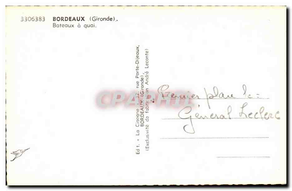 CPM Bateau Paquebot Bordeaux Bateau a quai Le General Leclerc — Verso