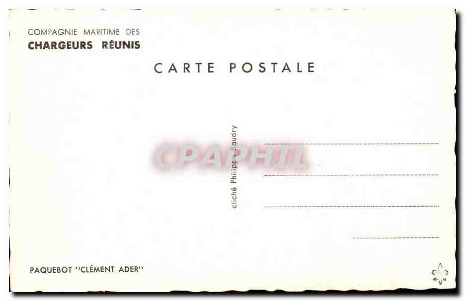 CPA Bateau Clement Ader Compagnie des Chargeurs reunis Paquebot — Verso