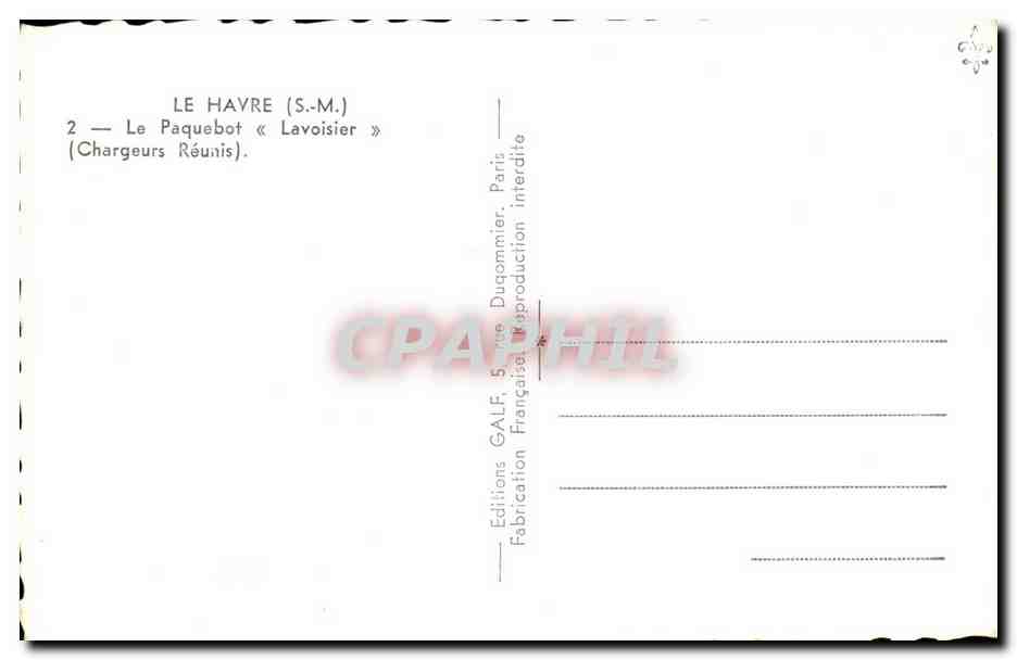 CPM Bateau Paquebot Le Havre Lavoisier (chargeurs reunis) — Verso