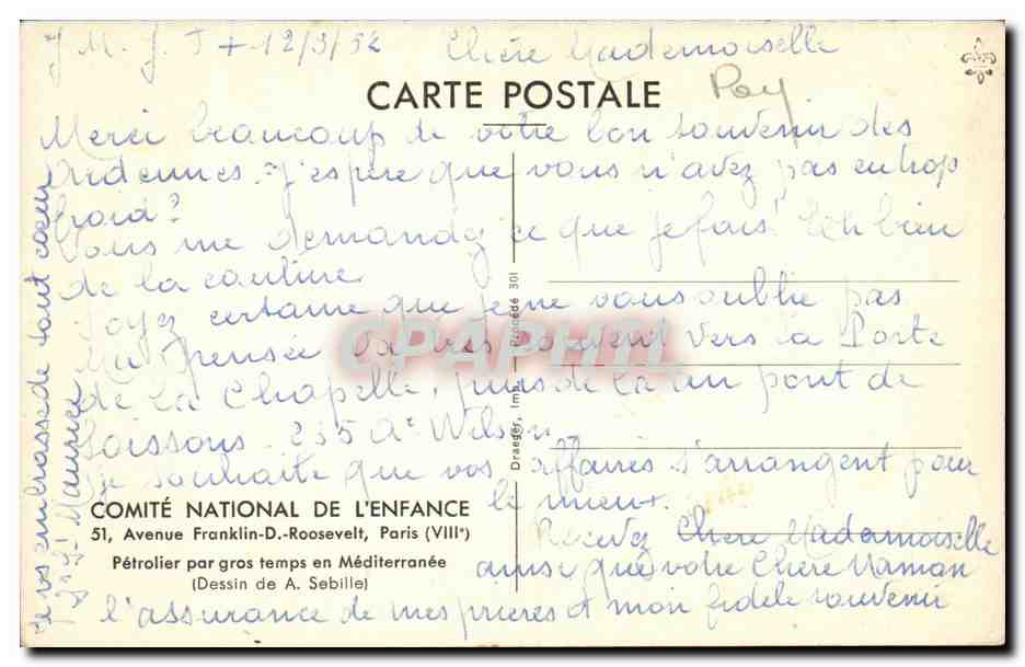 CPM Bateau Petrolier par gros temps en Mediterranee (tanker oil petrol) — Back