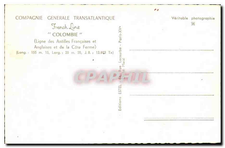 Cruiser French Line "Colombie" — Compagnie Générale Transatlantique — Éditions ESTEL — Reverso