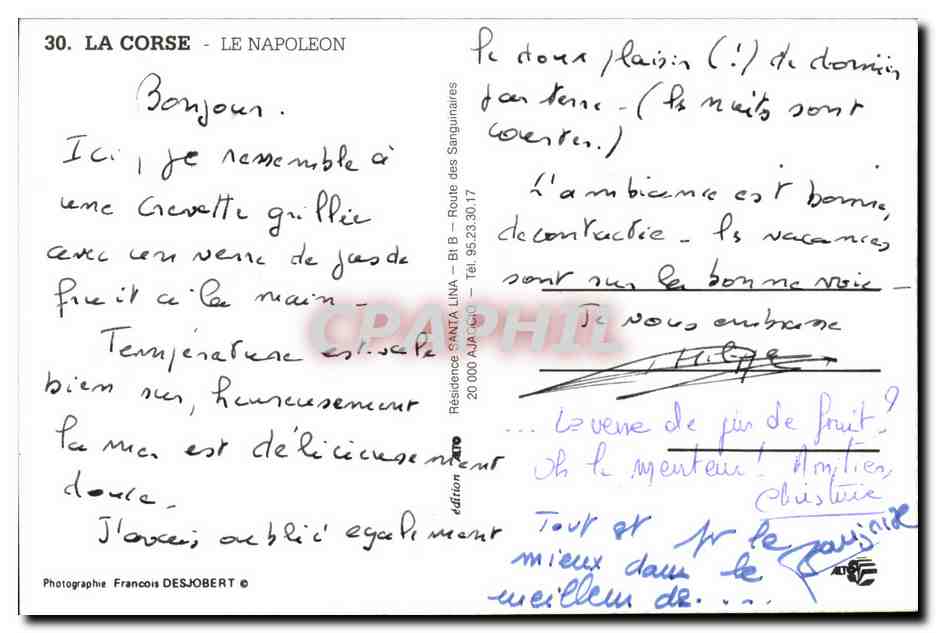 Le Napoléon — ferry à La Corse — édition SANTA LINA — Verso