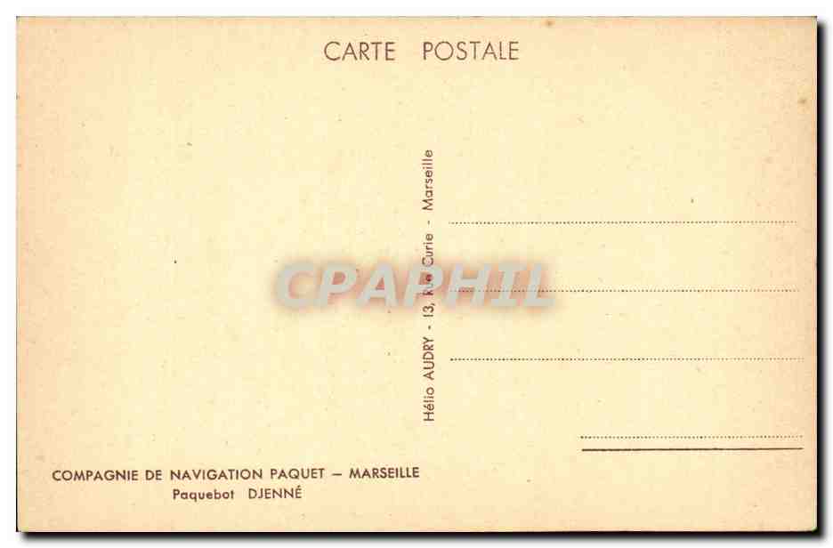 CPA Bateau Paquebot Djenne Compagnie de Navigation Paquet Marseille — Verso