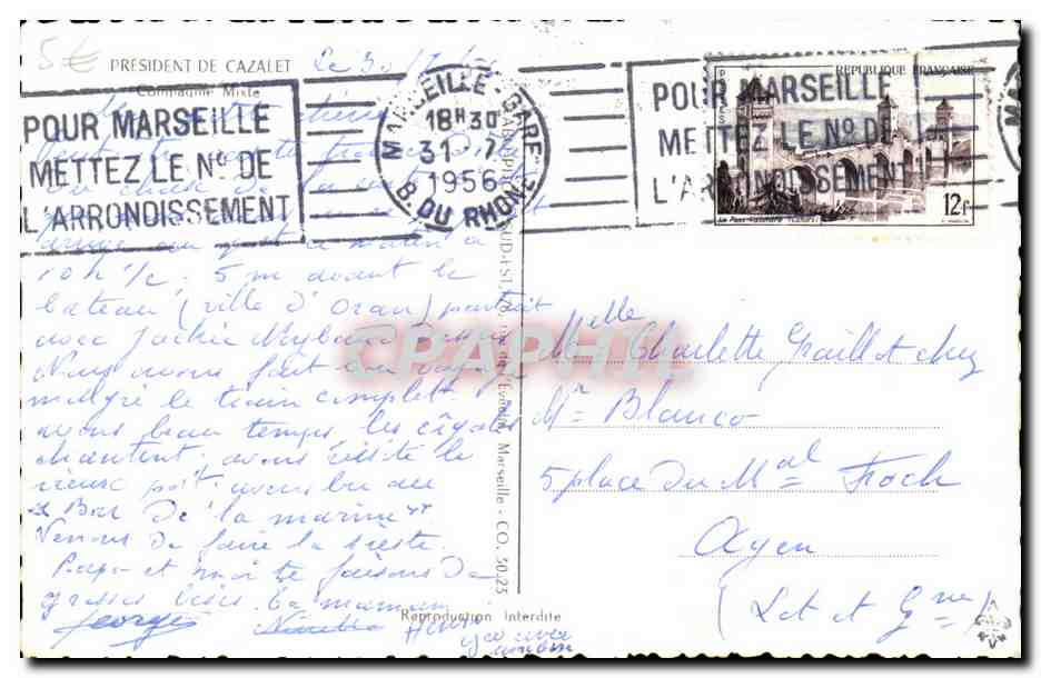 CPM Bateau Paquebot president de Cazalet — Verso