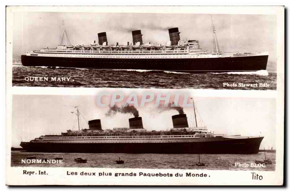 Queen Mary et Normandie — Les deux plus grands paquebots du monde — Photo BLOC