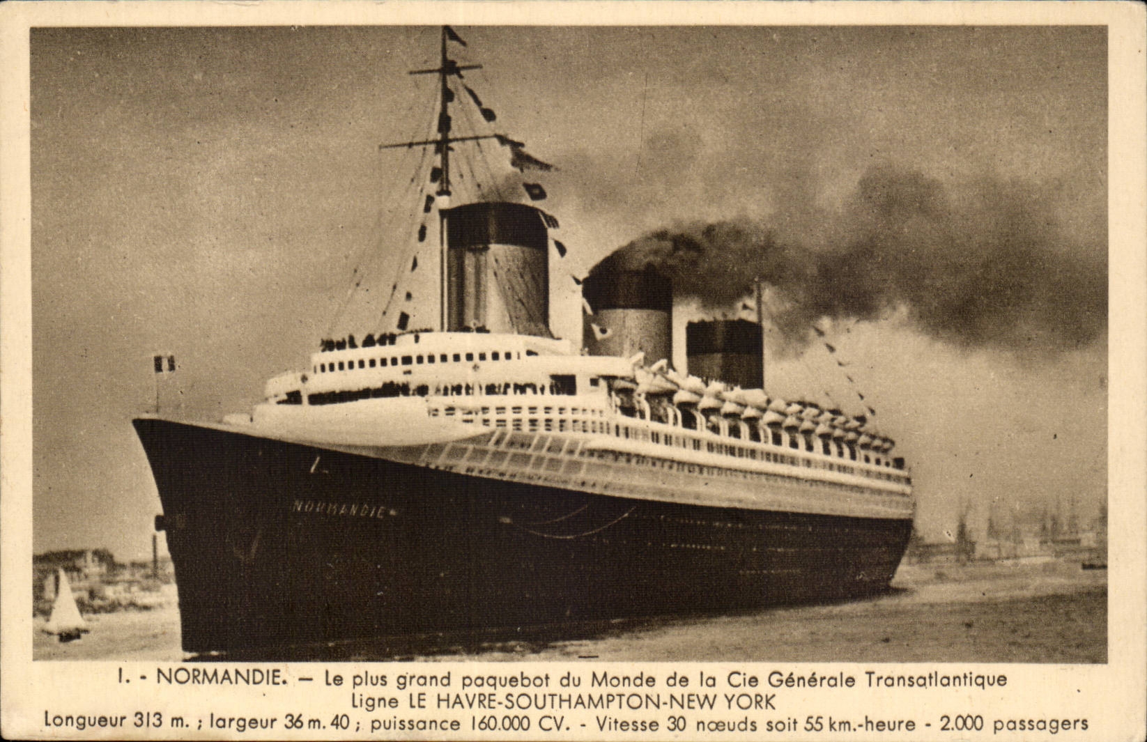 CPA Bateau Cie Gla Transatlantique Paquebot Normandie Ruban Bleu Southampton New York