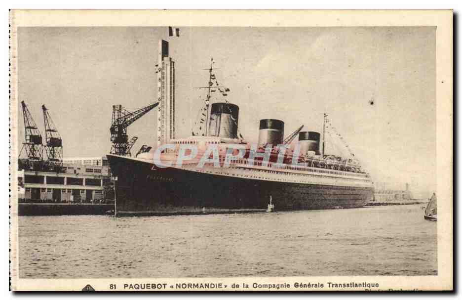 CPA Bateau Cie Gla Transatlantique Paquebot Normandie Ruban Bleu Southampton New York