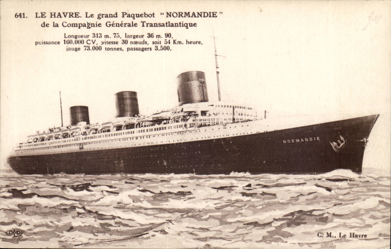CPA Bateau Cie Gla Transatlantique Paquebot Normandie Ruban Bleu Southampton New York 