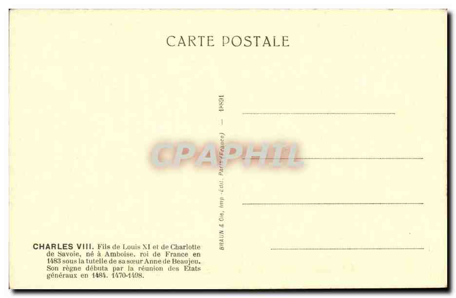 CPA Charles VIII fils de Louis XI et de Charlotte de Savoie — Verso