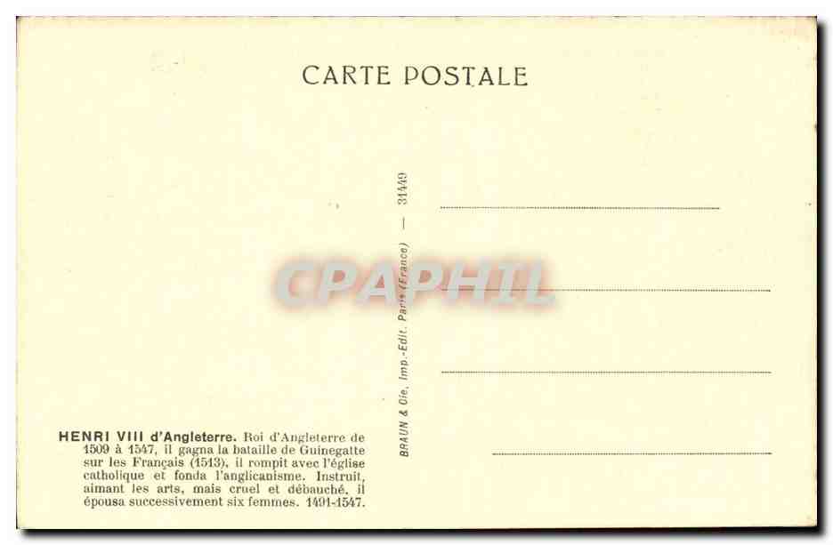 CPA Herni VIII d'angleterre 1491 1547 — Verso