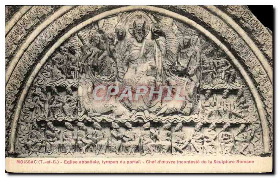 Moissac (T.-et-G.) - Église abbatiale, tympan du portail - Chef d'œuvre incontesté de la Sculpture Romane
