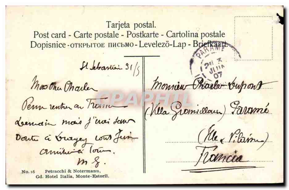 CPA Espagne Espana Spain San Sebastian El grand casino — Back