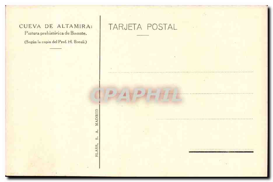Höhle Altamira — Prähistorische Malerei eines Büffels — Blass, S.A. Madrid — Rückseite