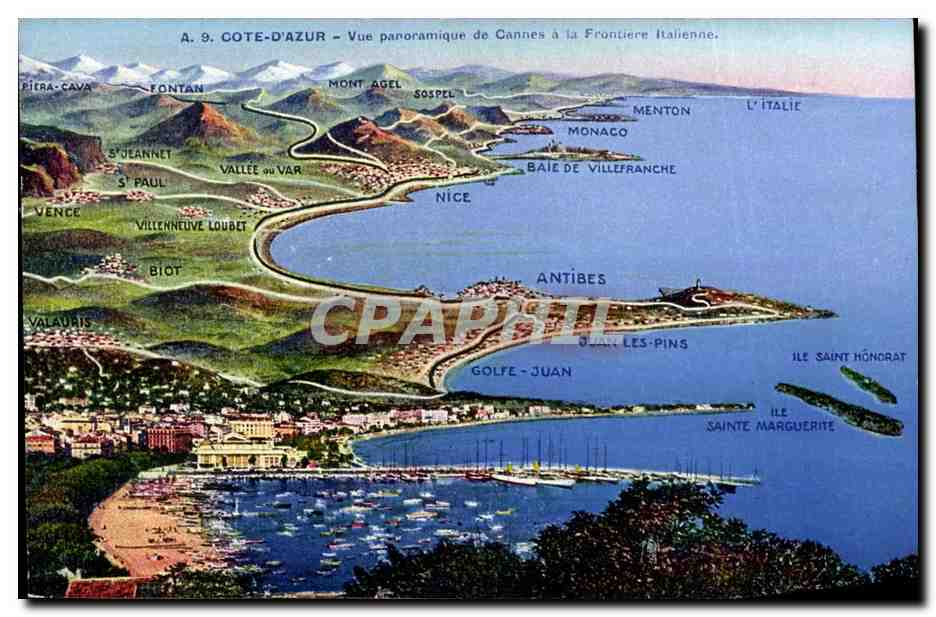 Cannes - Cote D'Azur - Vue Panoramique de Cannes a la Frontiere Italienne - CPA 