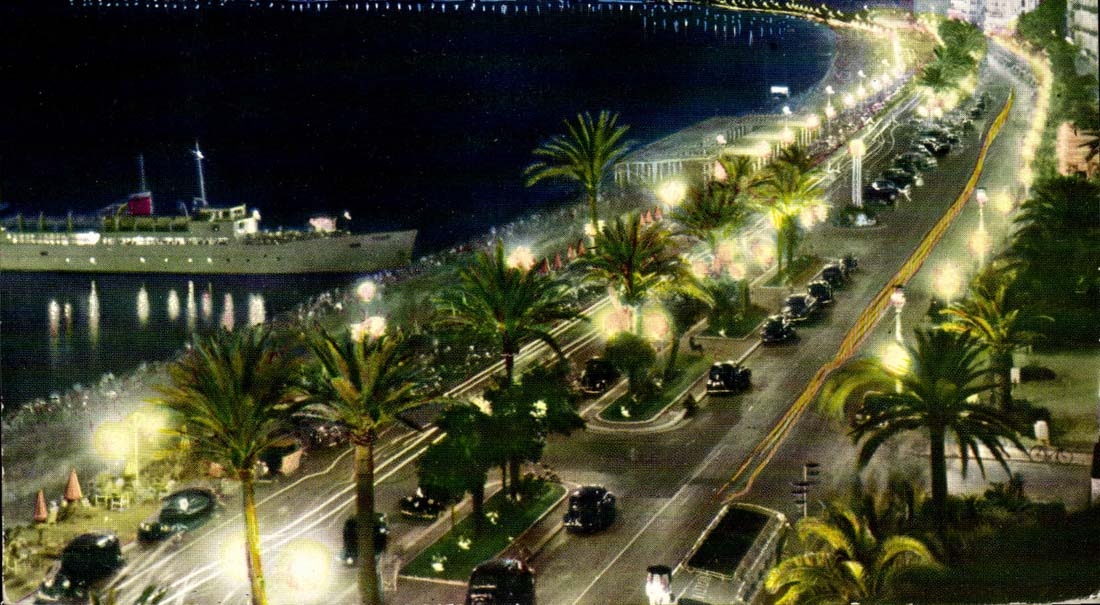 Nice - La Nuit - La Promenade des Anglais - CPA 