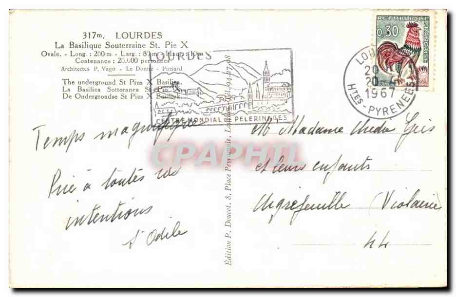Lourdes - la Basilique sousterraine St Pie X - CPA  — Verso