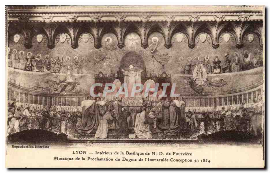 Lyon - Interieur de la Basilique de Notre dame de Fourviere - Mosaique de la Proclamation du Dogmne - CPA 