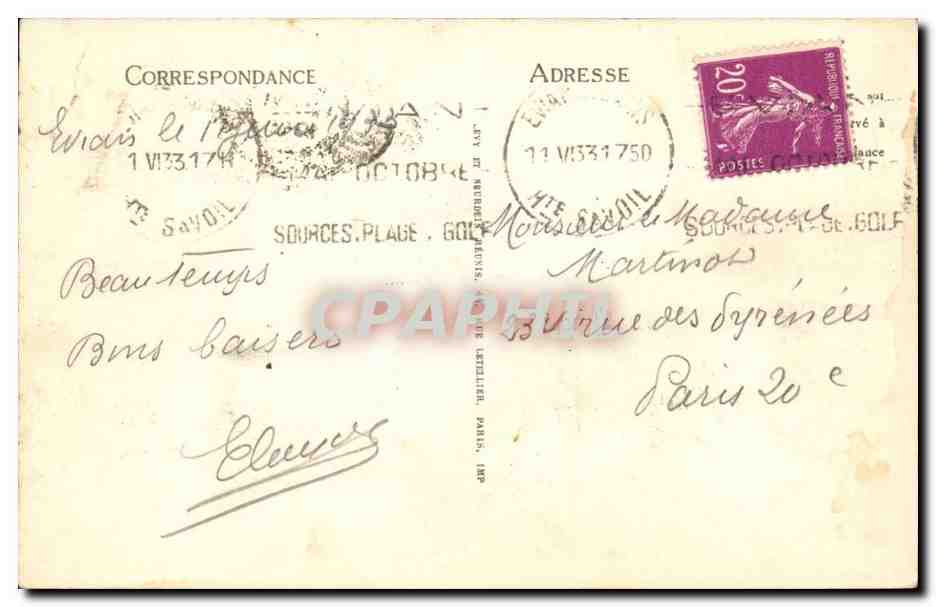 Evian-les-Bains — La Plage et le Lac — L.I. — n°235 — Verso